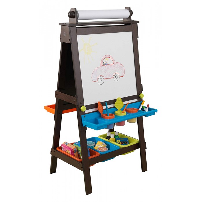 Tabla ajustabila Art Novelty multifunctionala de scris si pictat cu stocare - Sevalet pictura 3 in 1 Espresso Easel Kidkraft